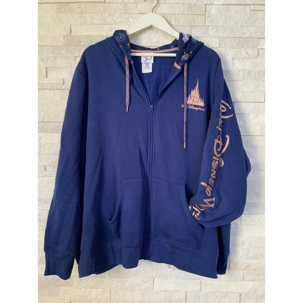 Disney World Adult 50th Anniversary Zip Hoodie, Size 3X, Navy Blue